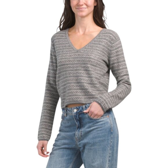 VINCE Cashmere Fair Isle V-neck Sweater - Picture 1 of 3